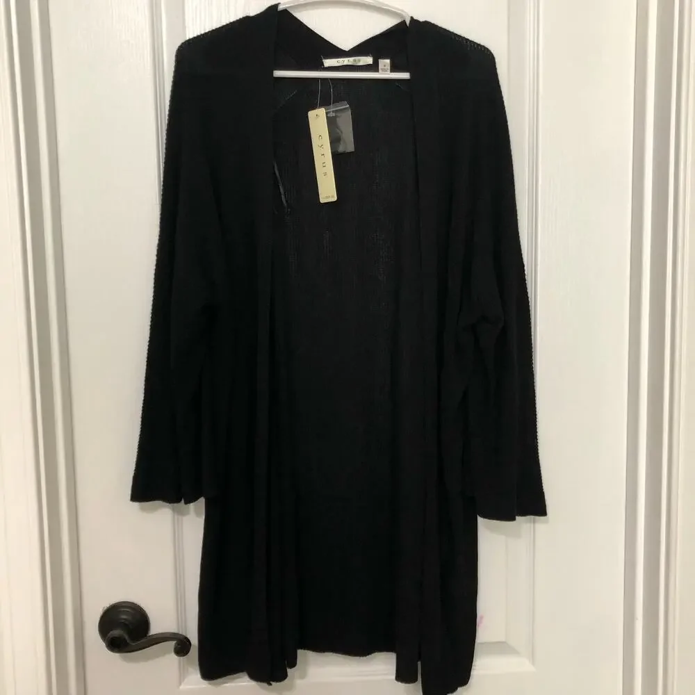 Cyrus Women's Cardigan Sweater Open Front Long Sleeve‎ Black Size Small NWT